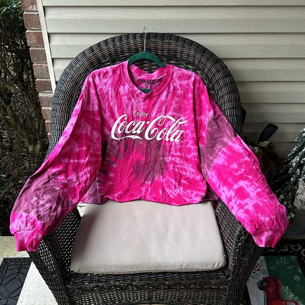 Coca Cola Pink Tie Dye Long Sleeve Crop Top 2X